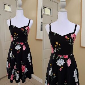 Old Navy Cami Black Dress with Pink and White Floral Accents Size Small